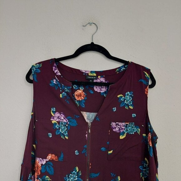 Torrid Purple Floral Challis Zip Front  Drawstring Shirt Dress Size 0 Large - Picture 5 of 8